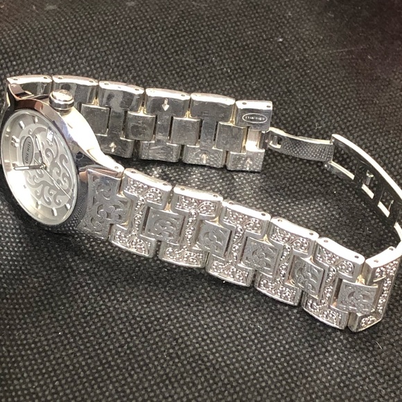 LOIS HILL Sterling Silver Large Round White Face Alternating Links Swiss Watch - Picture 11 of 17